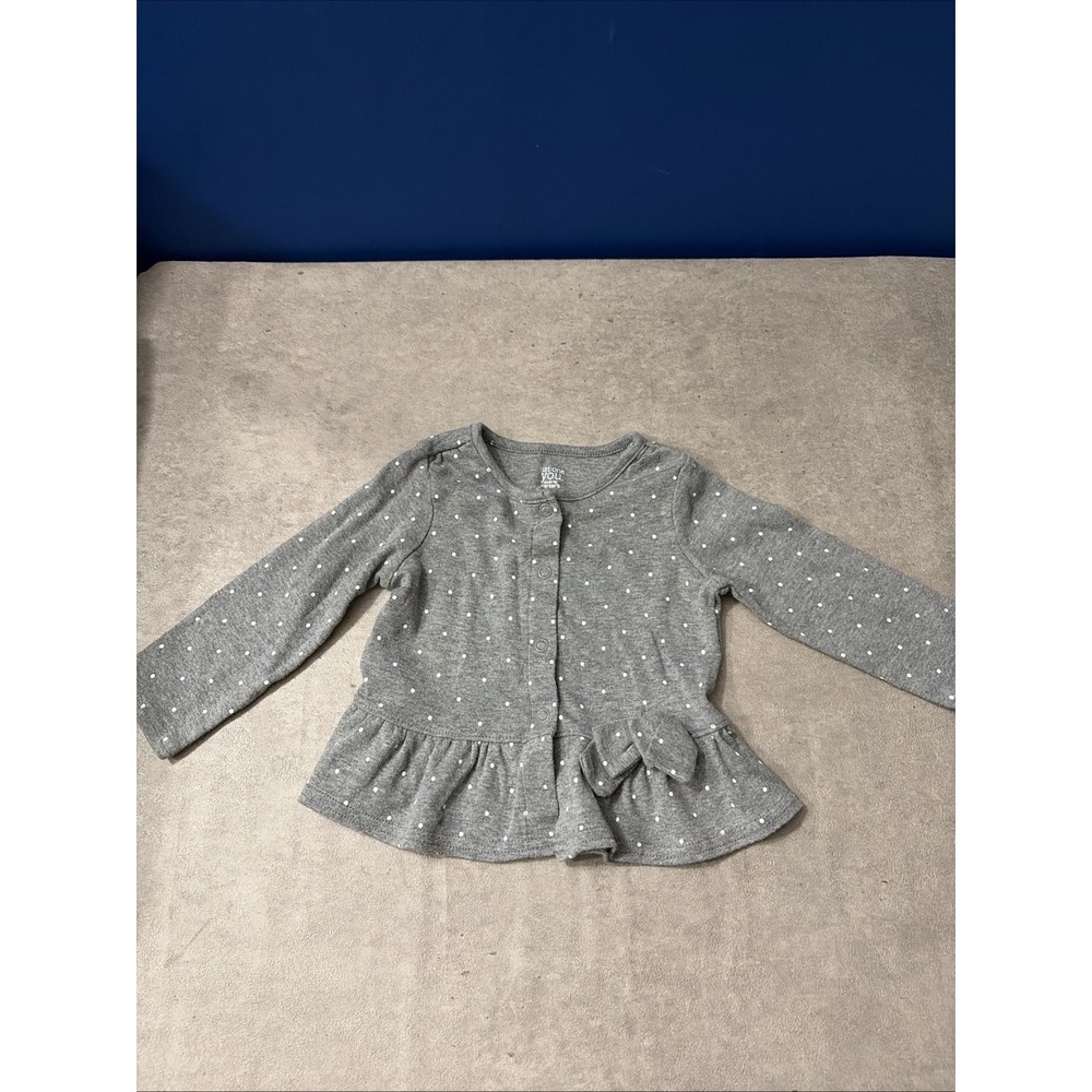 Carters 9M Girls Top Grey With White Dots Long Sleeve